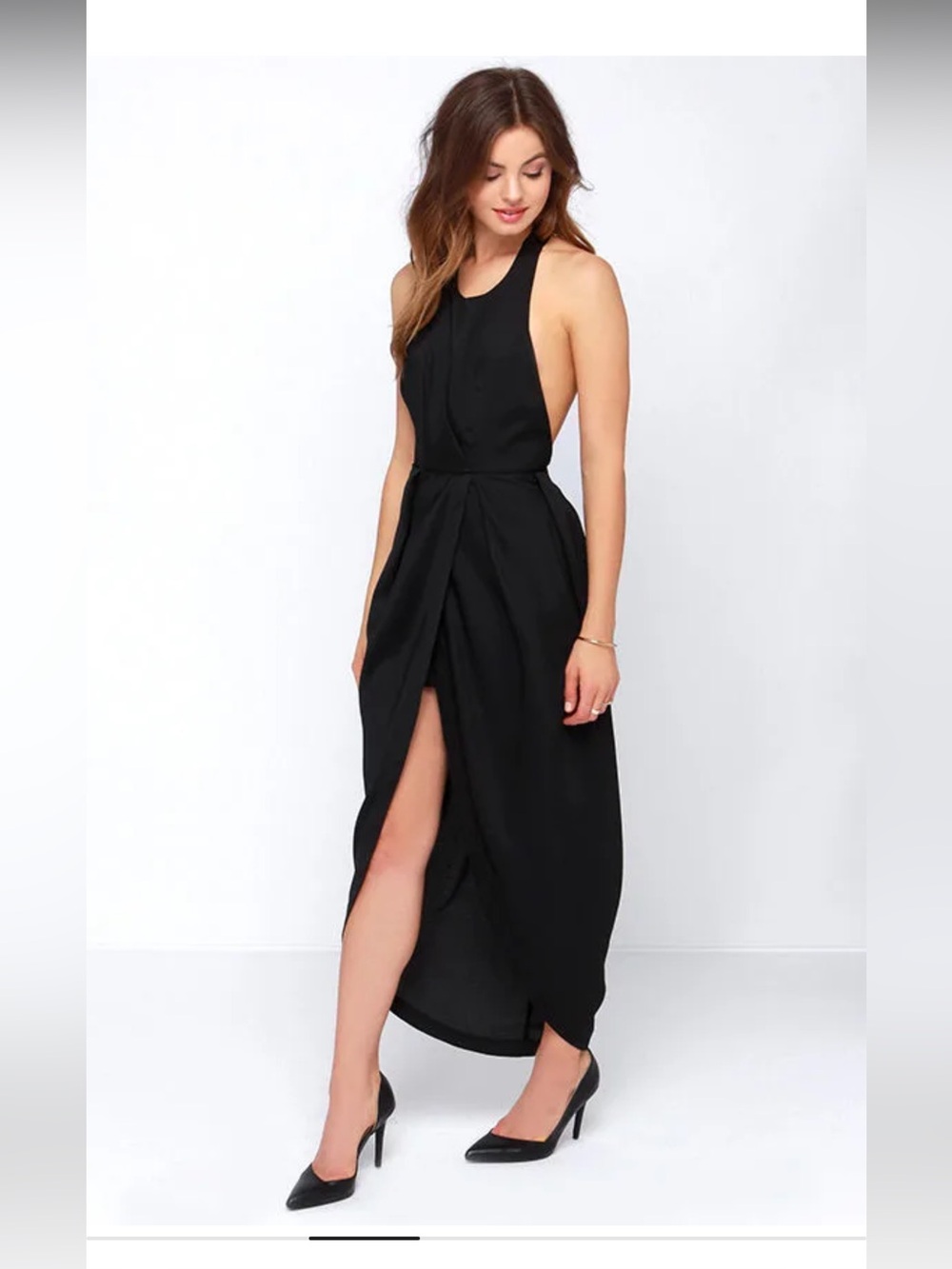 Lulus Elegant Black Halter Backless Maxi Dress
